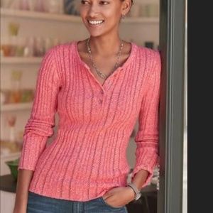 Sundance Sz L Pink Echo Beauty Ribbed Cotton/Silk Blend Henley Sweater
